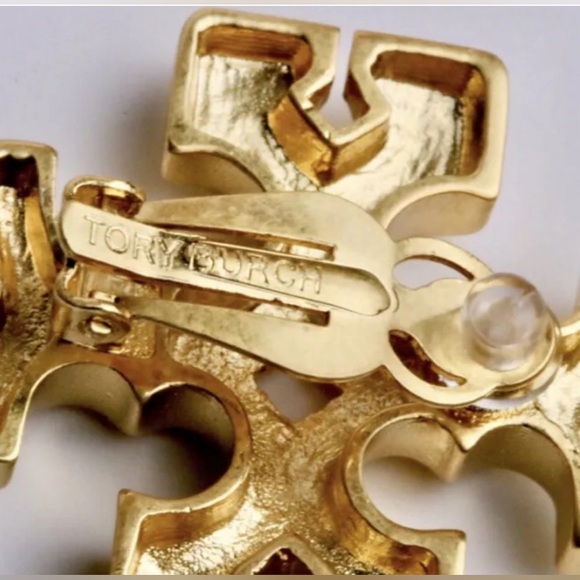 Tory Burch Authentic Bold Double T Golden Roxanne Large Clip On Stud Earrings - Picture 11 of 16